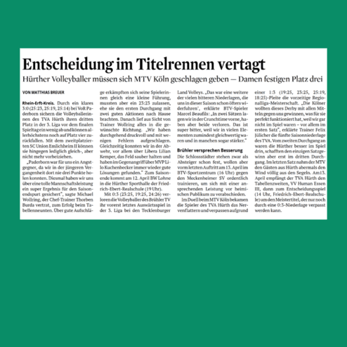 Artikel über Volleyballspiele des TVH, einschließlich Ergebnisse und Trainerkommentare zur Saison.
