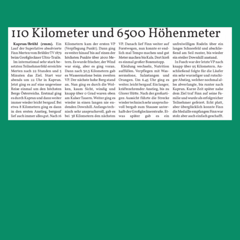 Text mit Informationen zu einem Ultratrailrennen in Kaprun, das 110 Kilometer und 6500 Höhenmeter umfasst.