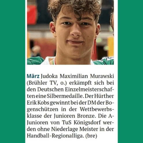 Porträt eines jungen Judokas mit lockigem Haar, der über seine Erfolge bei den Deutschen Einzelmeisterschaften informiert.