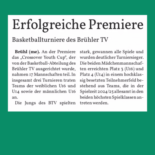 Bericht über die erfolgreichen Basketballturniere des Brüher TV mit Ergebnissen der U16- und U14-Mannschaften.