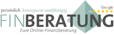 Logo der Finanzberatung mit dem Text „Eure Online-Finanzberatung“ und einer 5-Sterne-Bewertung von Google.