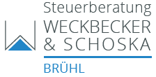 Weckbecker & Schoska - Gold-Sponsor Jugend 2023 - 2025 Logo der Steuerberatung Weckbecker & Schoska, mit dem Schriftzug „BRÜHL“ in blauer Schrift.