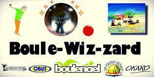 Grafik mit dem Schriftzug „Boule-Wizard“, umgeben von einem Boule-Ball, einem Bild und Logos verschiedener Marken.