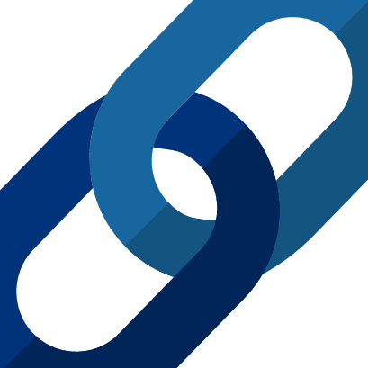 Symbol eines Kettengliedes in Blau- und Grautönen, das Verbindung und Vernetzung darstellt.