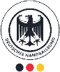 Bundesadler-Siegel des Deutschen Bundestags in Schwarz auf weißem Hintergrund mit den Farben schwarz, rot und gold.