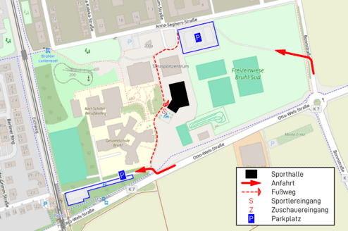 Anfahrtsskizze zur Sporthalle Gesamtschule, Br&uuml;hl