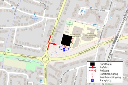 Anfahrtsskizze zur Sporthalle R&ouml;merstra&szlig;e, Br&uuml;hl