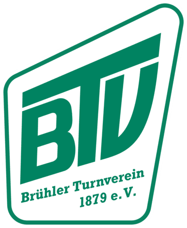 Logo des Br&uuml;hler Turnvereins in Gr&uuml;n und Wei&szlig; mit den Buchstaben &bdquo;BTV&ldquo; und dem Gr&uuml;ndungsjahr 1879.