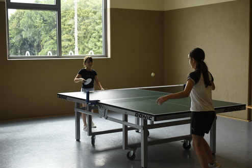 Zwei M&auml;dchen die Tischtennis spielen