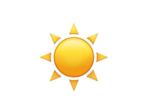 Symbol einer gelben Sonne mit strahlenden Sonnenstrahlen auf weißem Hintergrund.