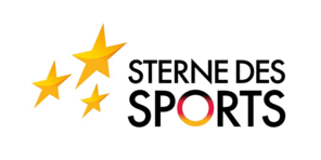 Logo der "Sterne des Sports" mit goldenen Sternen und Schriftzug in Schwarz und Rot.