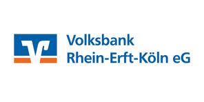 Logo der Volksbank Rhein-Erft-Köln eG mit stilisierter „V“-Darstellung und Schriftzug in Blau und Orange.