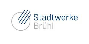 Logo der Stadtwerke Brühl, bestehend aus einem grauen Kreis und blauen Schriftzug „Stadtwerke Brühl“.
