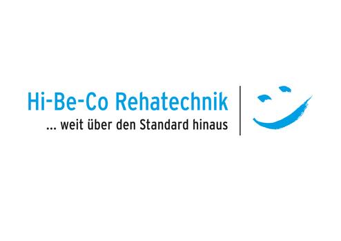 Logo der Firma Hi-Be-Co Rehatechnik, begleitet von dem Slogan „... weit über den Standard hinaus“.